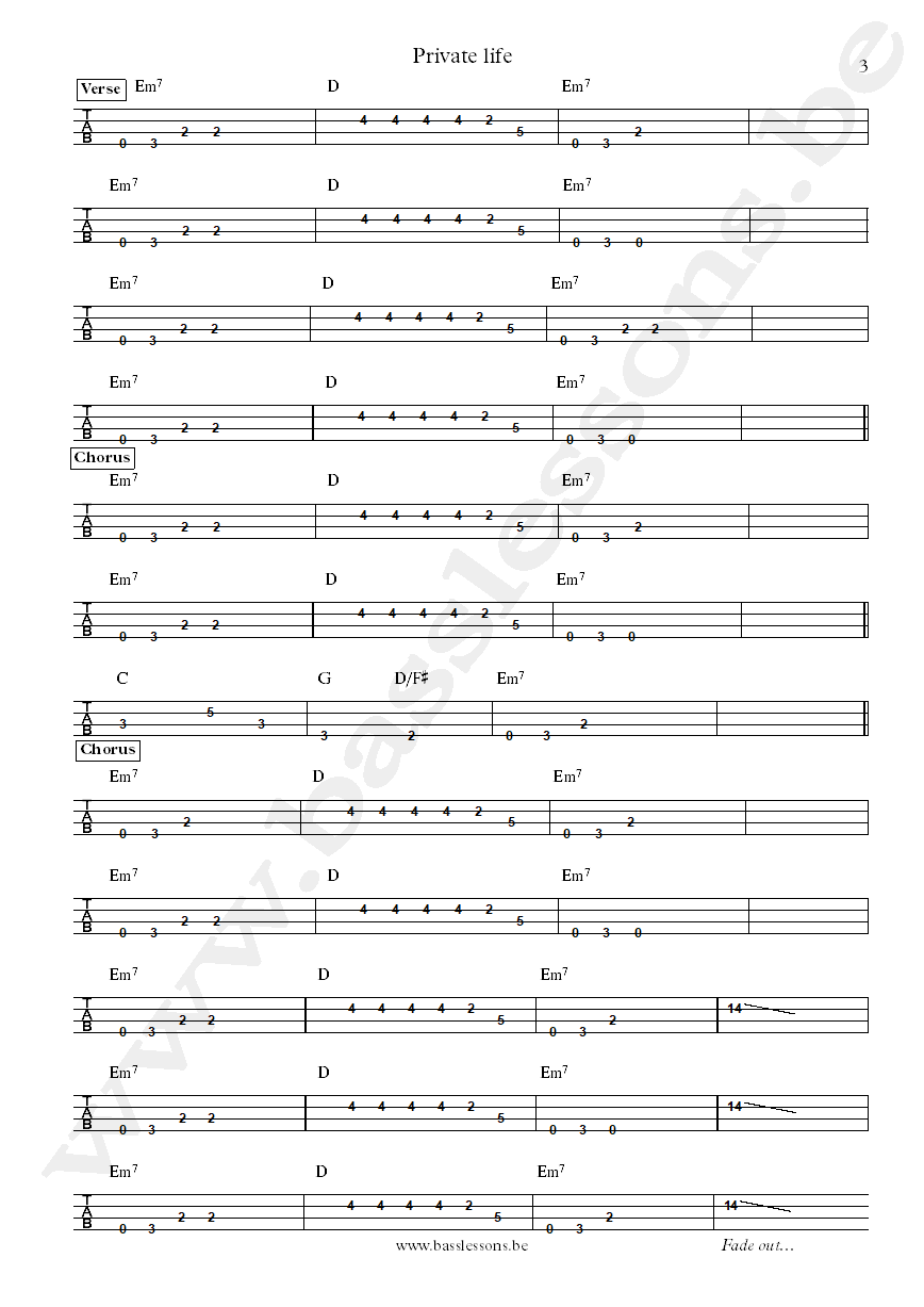 Grace Jones Private life Robbie Shakespeare bass tab part 3