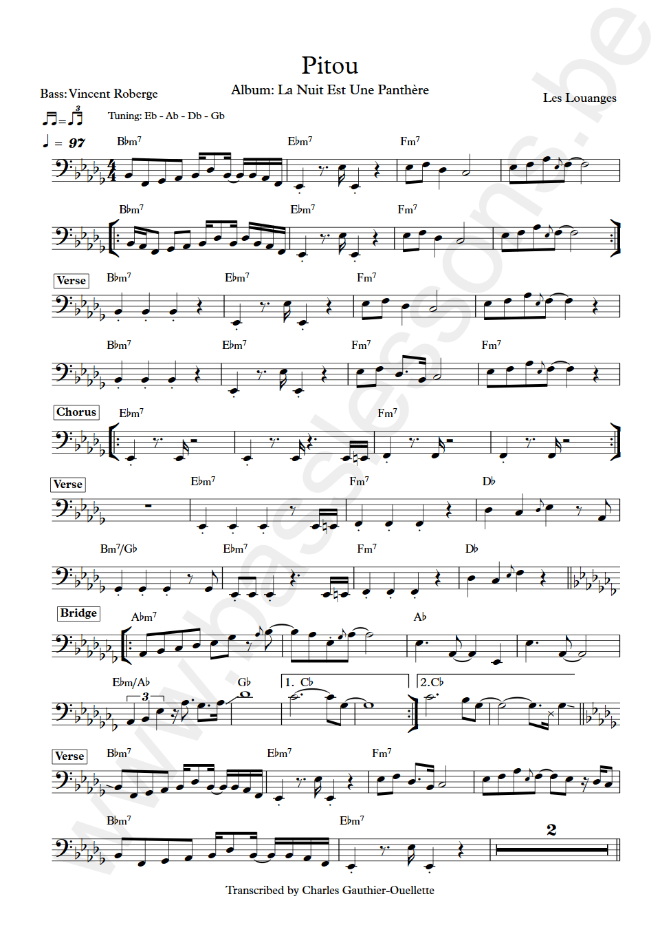 Les louanges Pitou Vincent Roberge bass transcription
