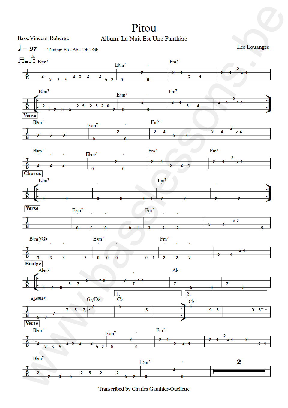 Les louanges Pitou Vincent Roberge bass tab