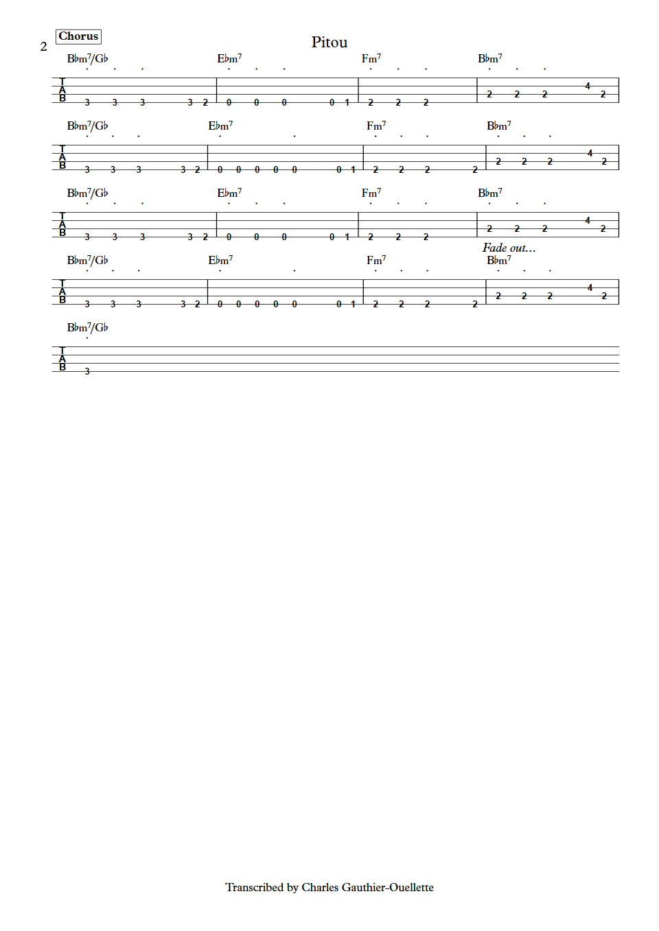 Les louanges Pitou Vincent Roberge bass tab part 2