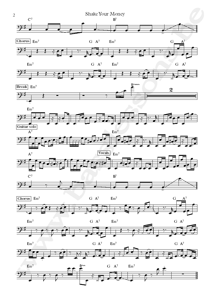 Brother Strut Shake your money Paul Turner bass transcription part 2