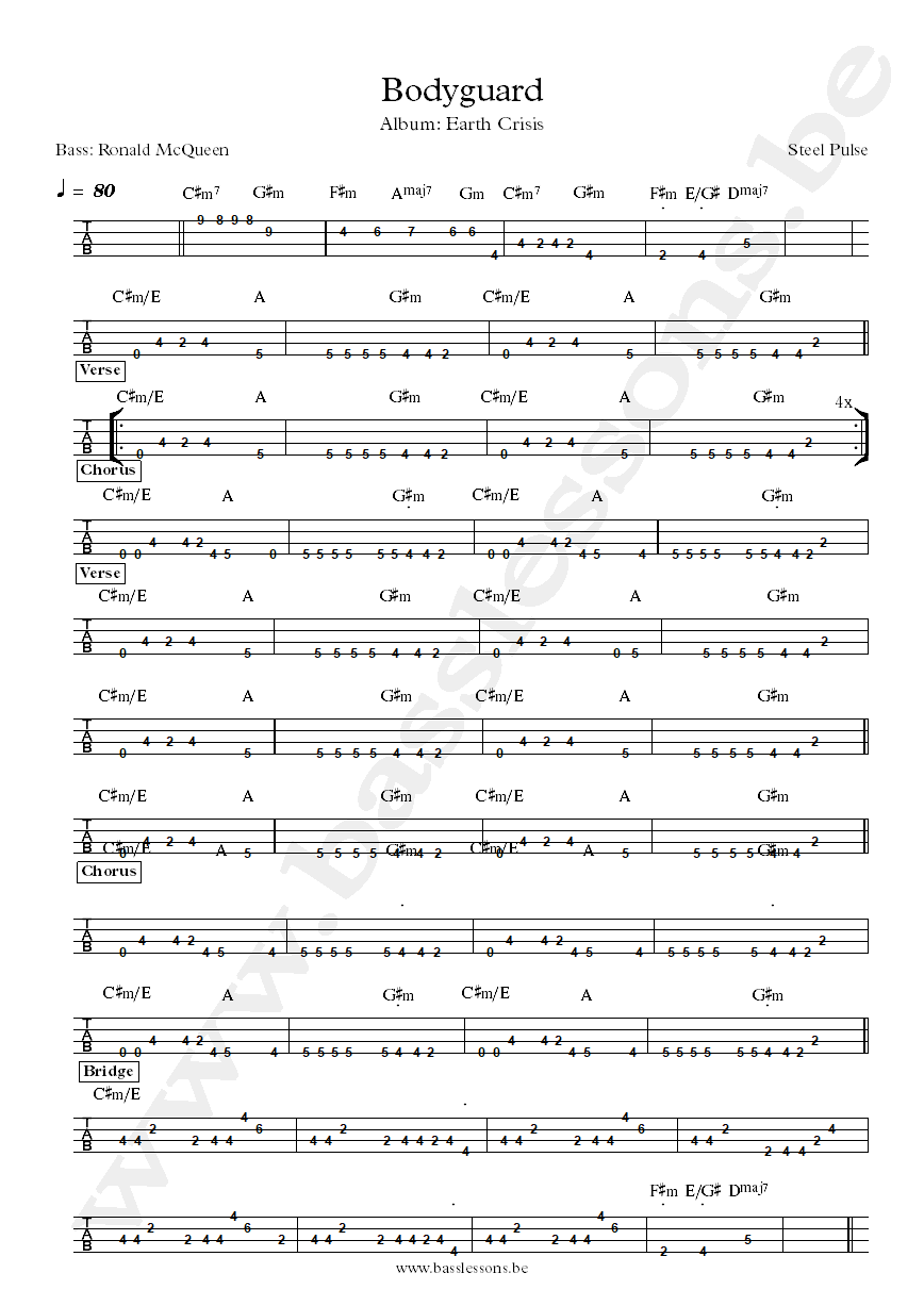 Steel Pulse BodyGuard Ronald McQueen bass tab