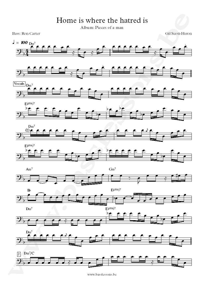 Gil Scott-Heron Home is where the hatred is Ron Carter bass transcription