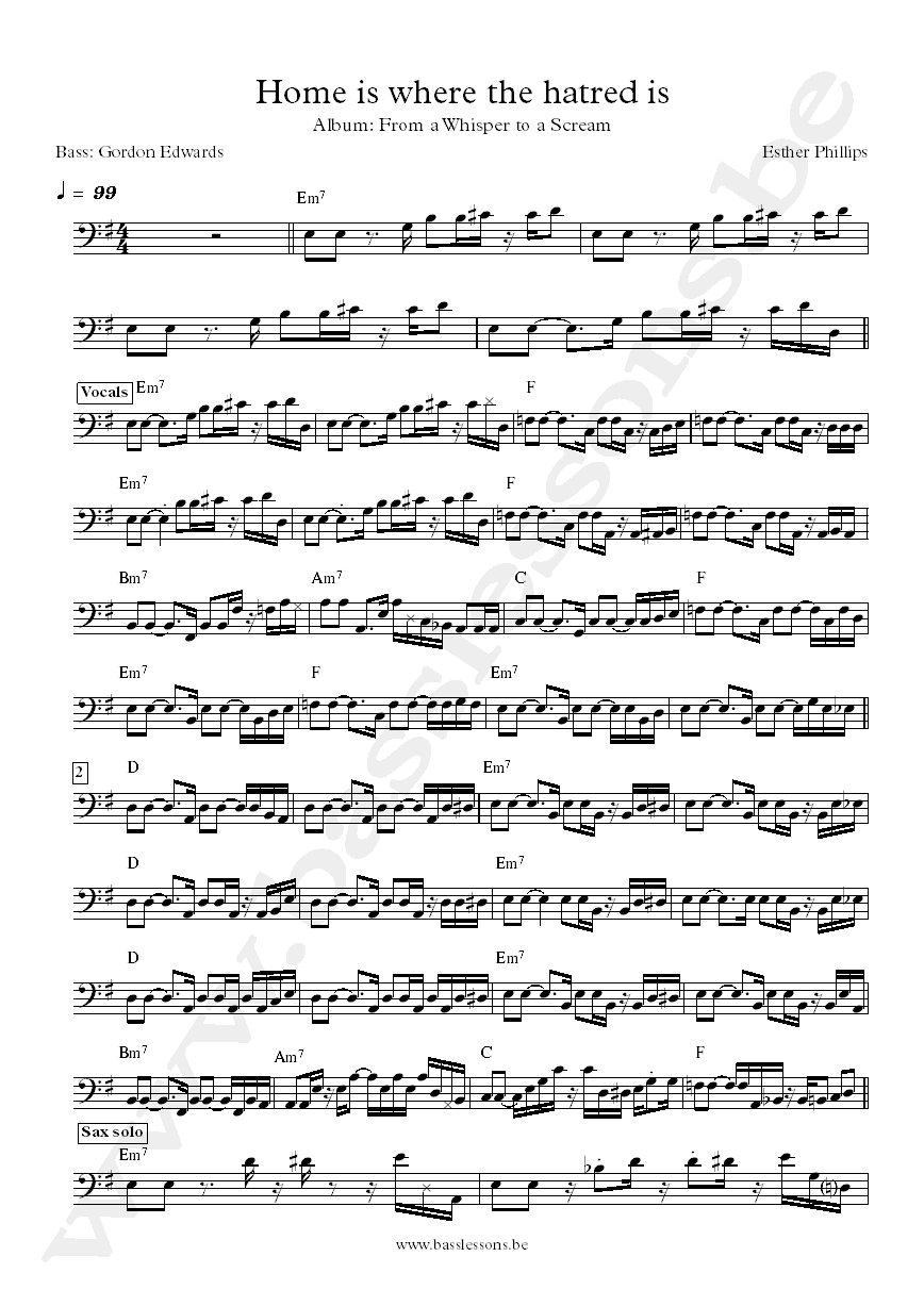 Esther Phillips Home is where the hatred is Gordon Edwards bass transcription