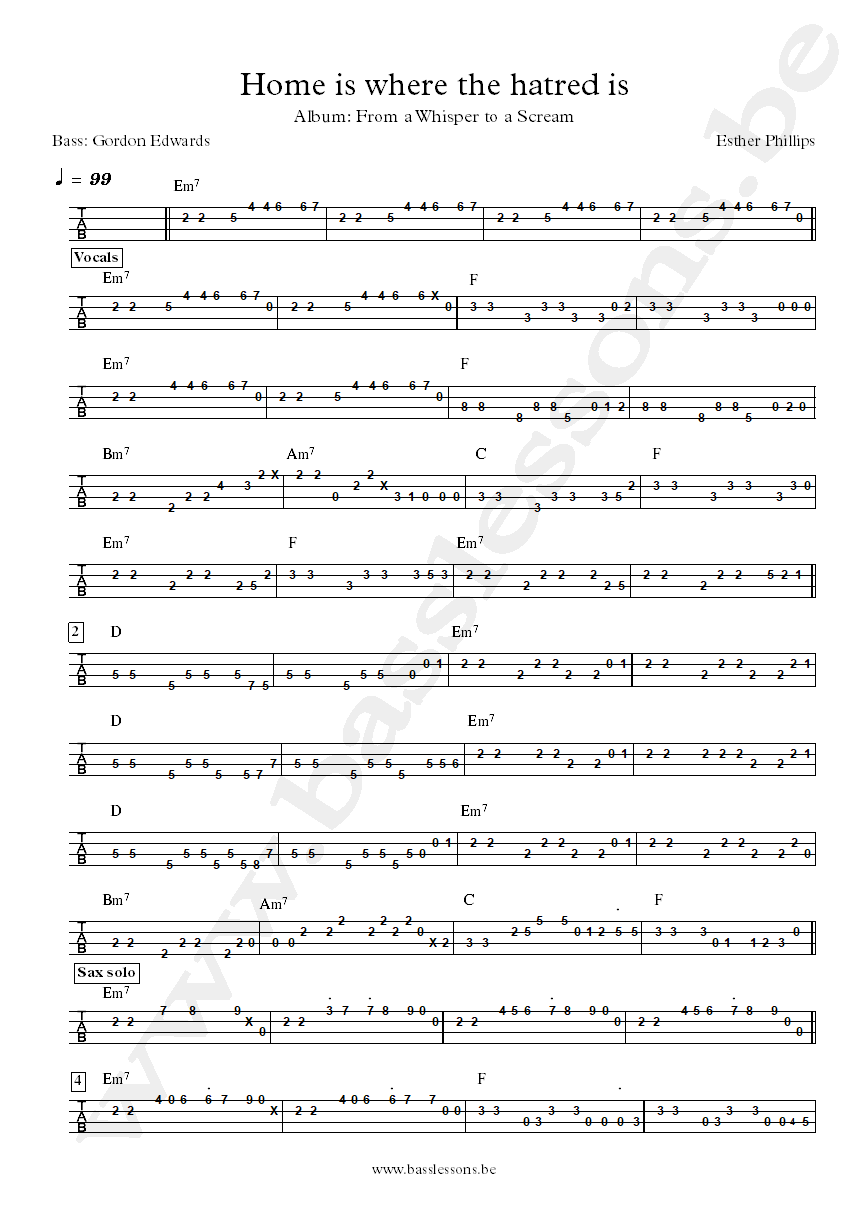 Esther Phillips Home is where the hatred is Gordon Edwards bass tab