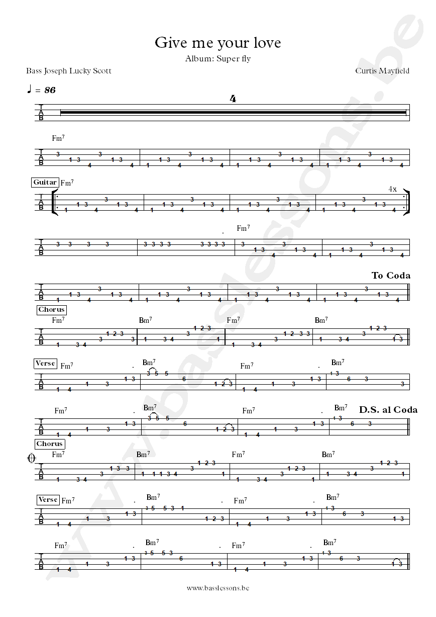 Curtis Mayfield Give Me Your Love bass tab