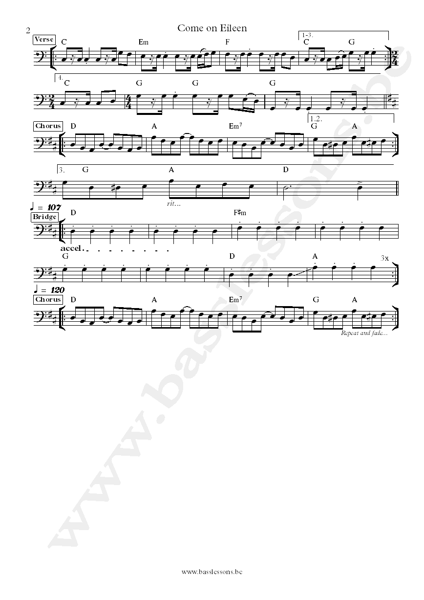 Dexys Midnight Runners Come on Eileen Giorgio Kilkenny bass transcription part 2