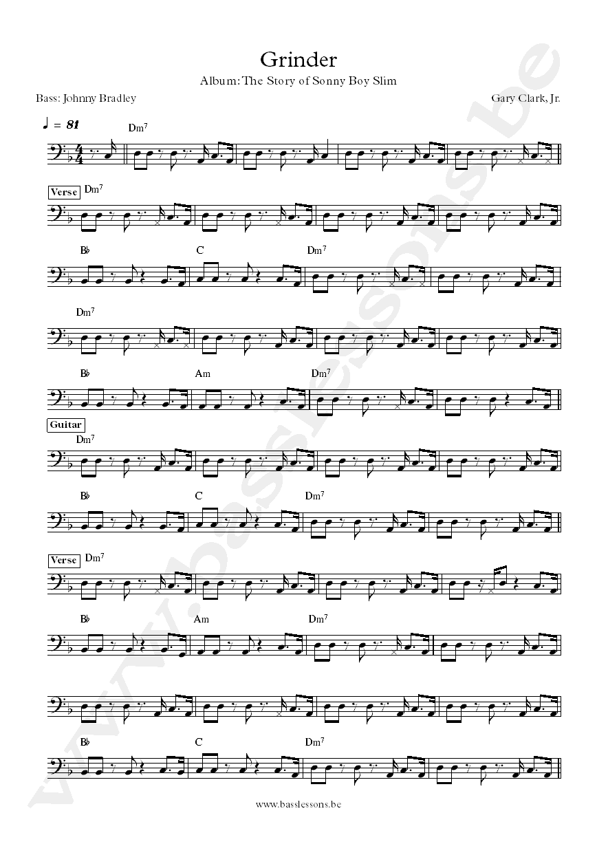 Gary Clark Jr. Grinder Johnny Bradley bass transcription