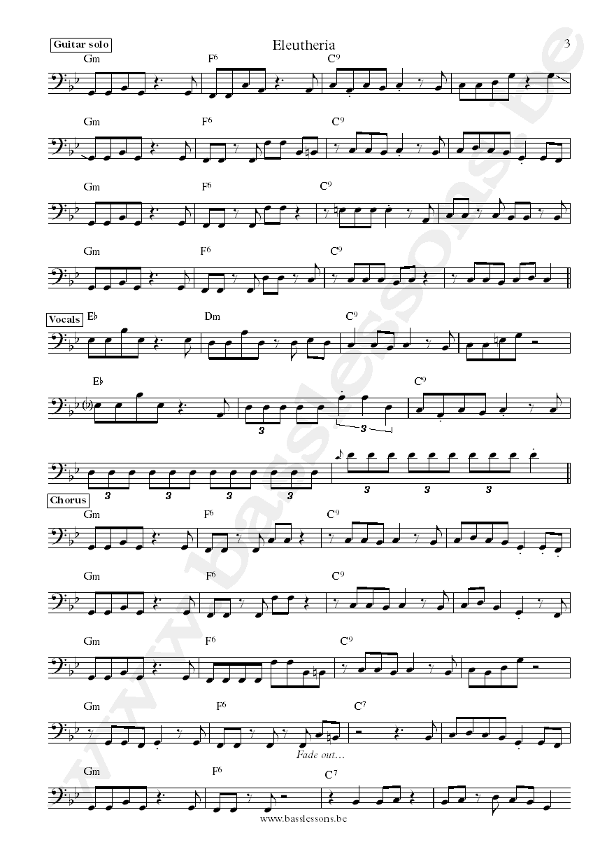Lenny Kravitz Eleutheria bass transcription part 3