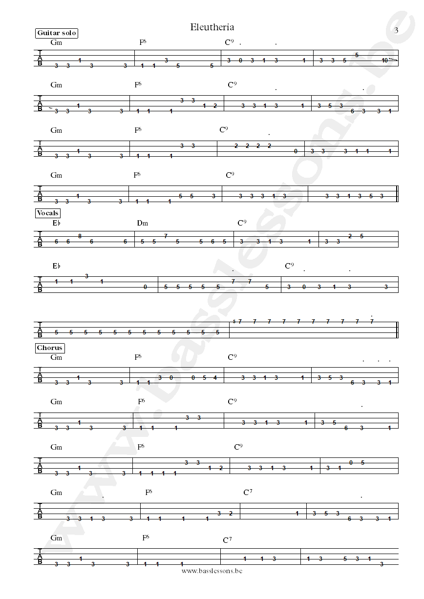 Lenny Kravitz Eleutheria bass tab part 3