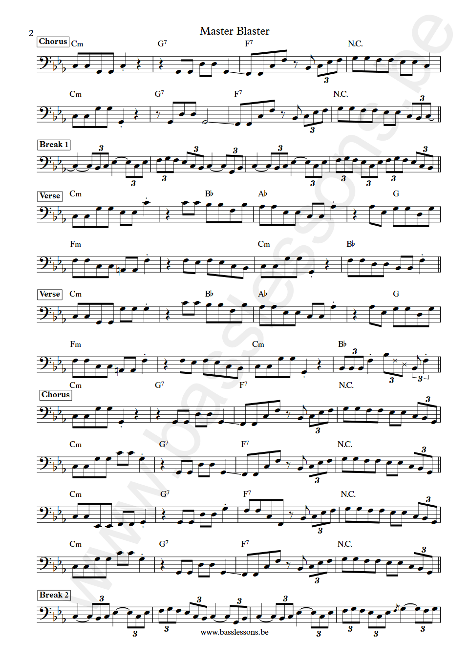 Stevie Wonder Master Blaster Nathan Watts Bass Transcription part 2