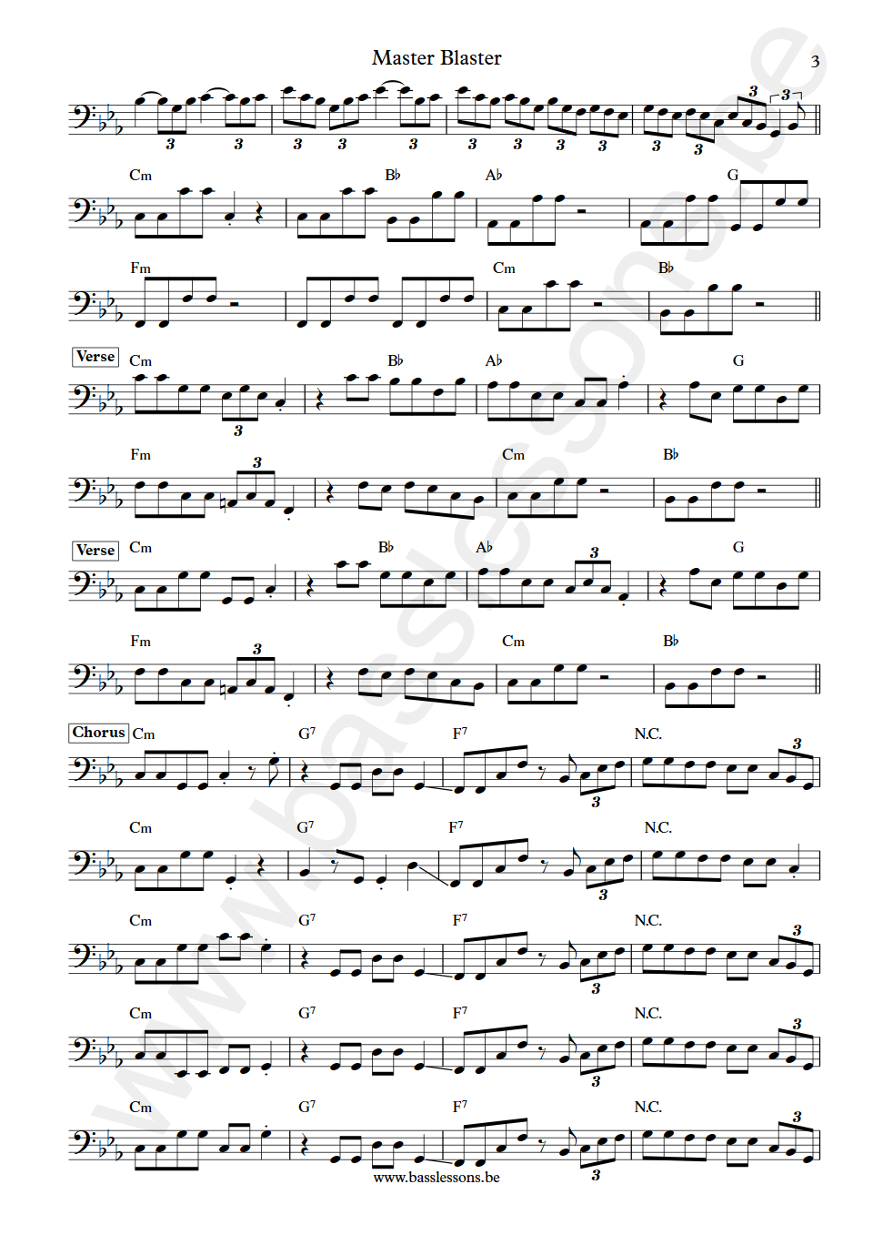 Stevie Wonder Master Blaster Nathan Watts Bass Transcription part 3