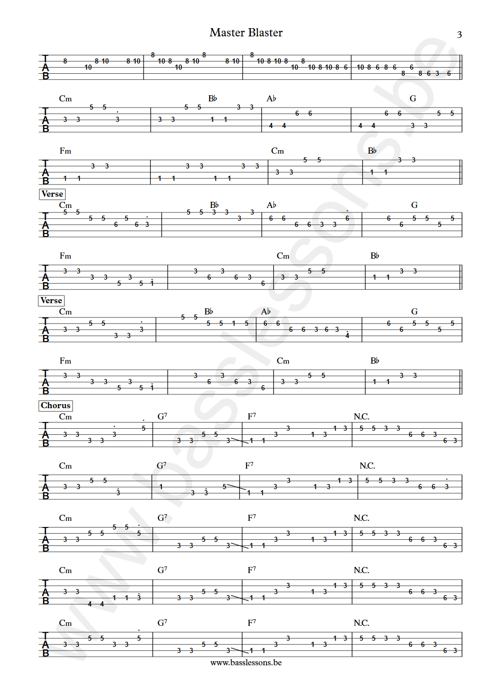 Stevie Wonder Master Blaster Nathan Watts Bass Tab part 3