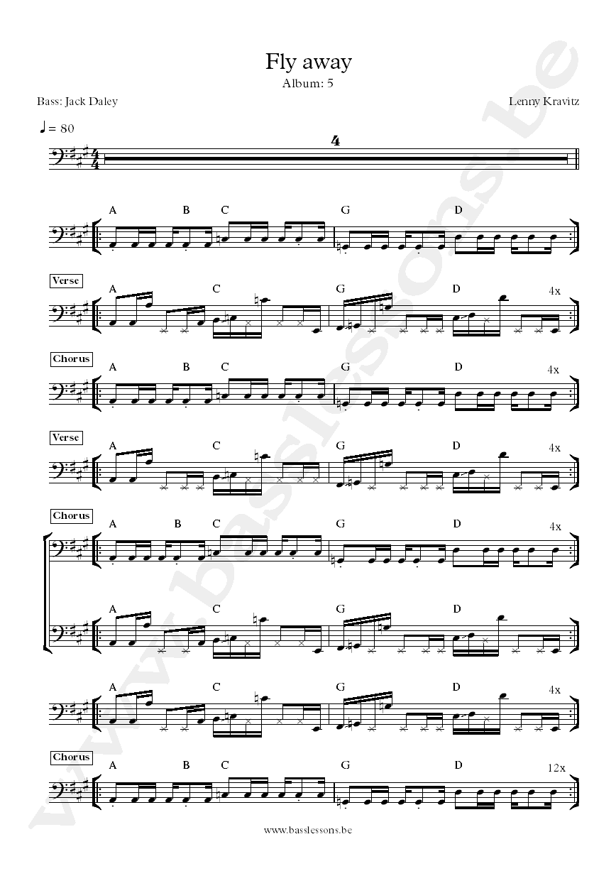 Lenny Kravitz Fly away bass transcription