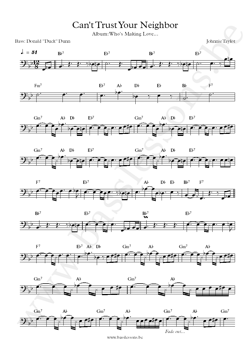 Johnnie Taylor Cant Trust Your Neighbor Donald Duck Dunn bass transcription