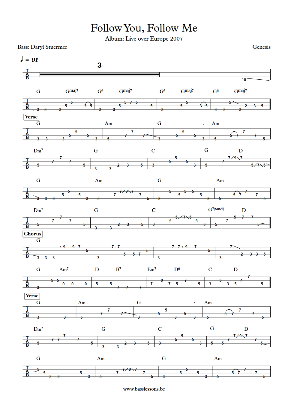 Genesis Follow you, follow me Daryl Stuermer bass tab