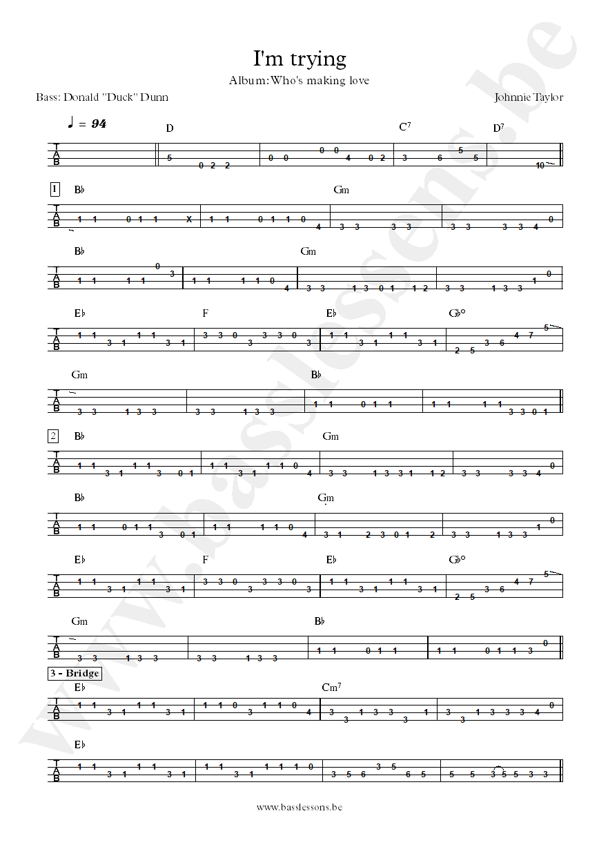 Johnnie Taylor Im trying Donald Duck Dunn bass tab