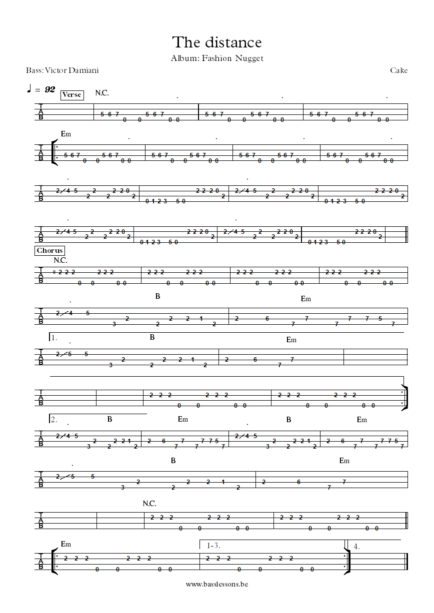 Cake The distance Victor  bass tab