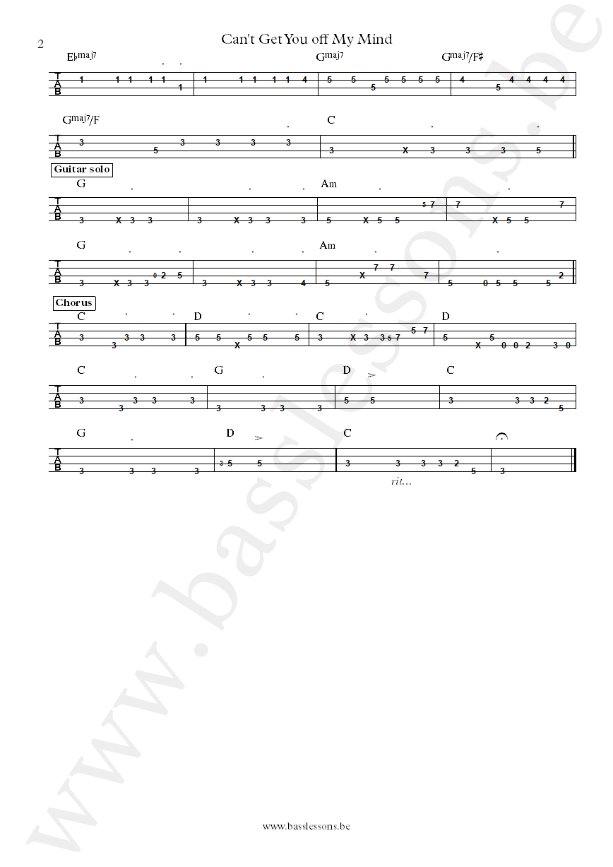 Lenny Kravitz Can't Get You off My Mind bass tab part 2