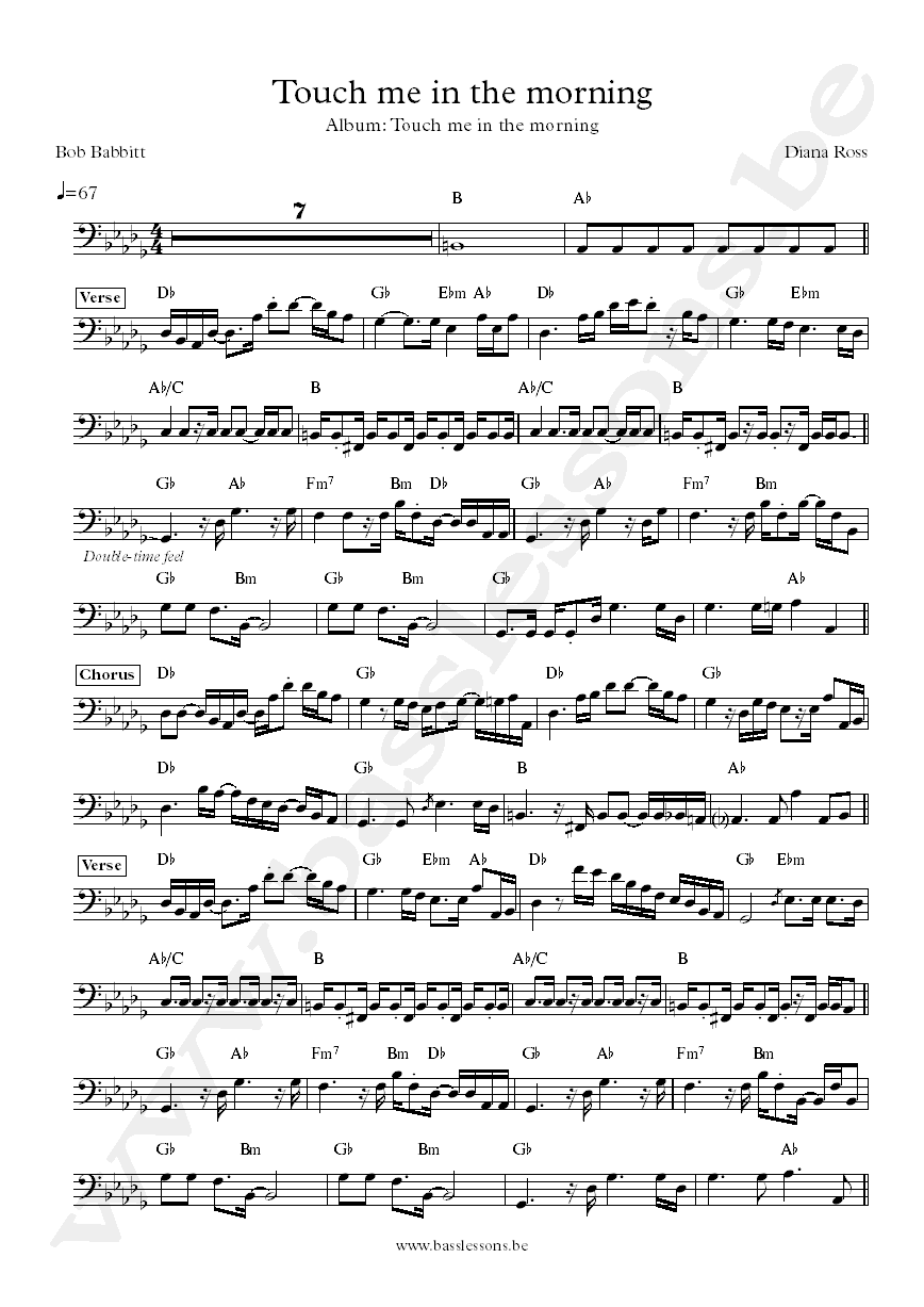 Diana Ross Touch me in the morning Bob Babbitt bass transcription