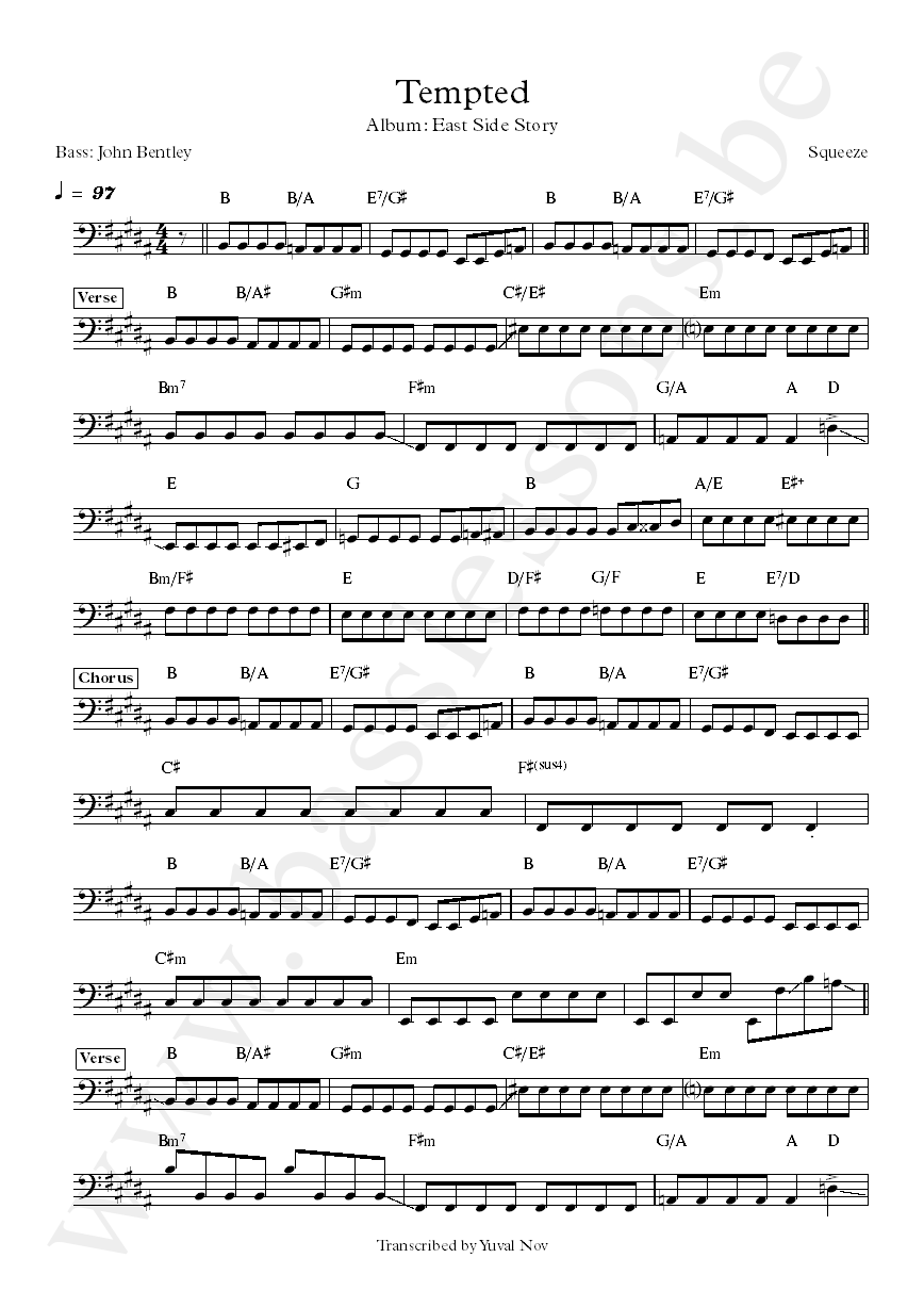 Squeeze Tempted John Bentley bass transcription