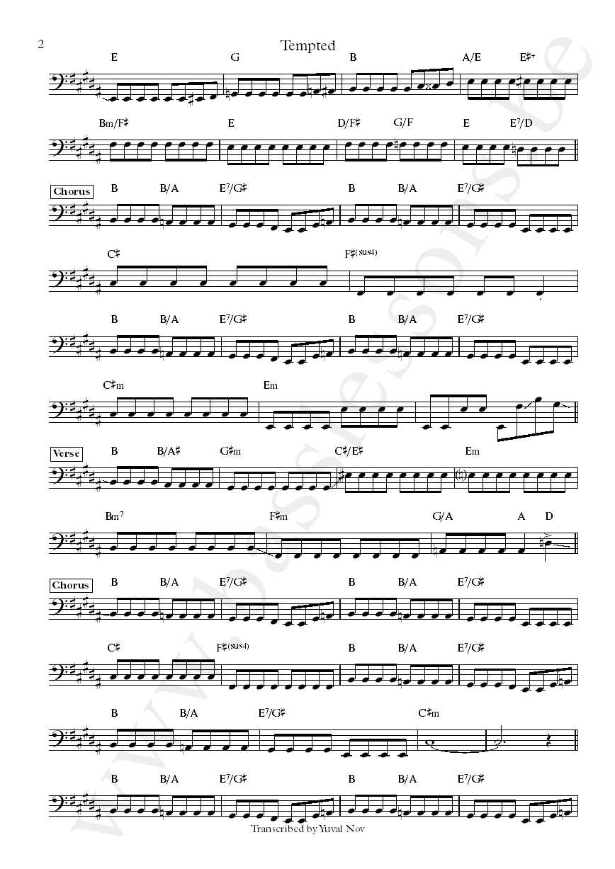 Squeeze Tempted John Bentley bass transcription part 2