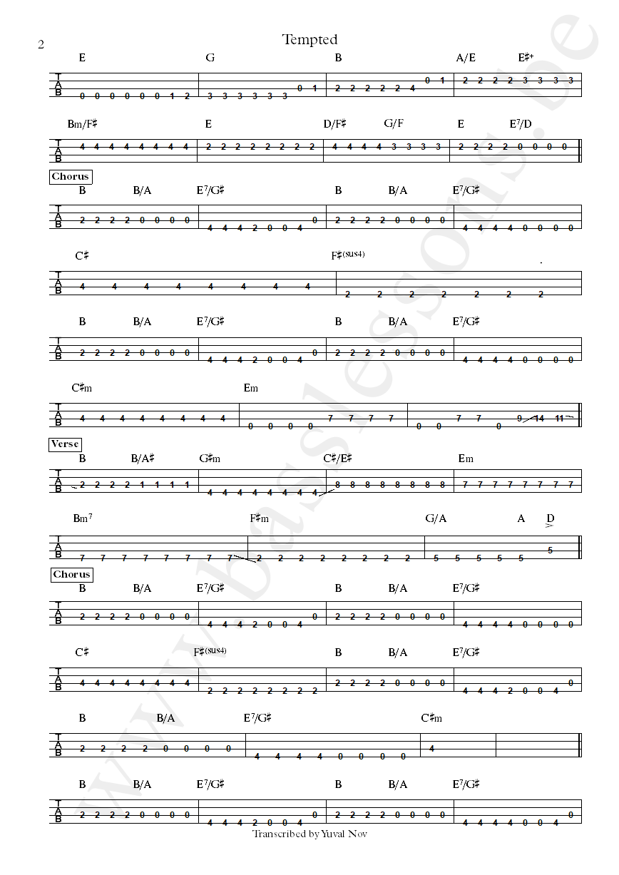Squeeze Tempted John Bentley bass tab part 2