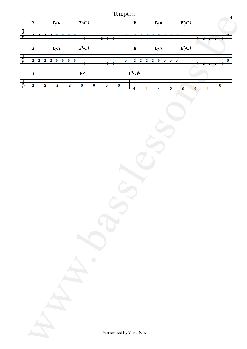 Squeeze Tempted John Bentley bass tab part 3