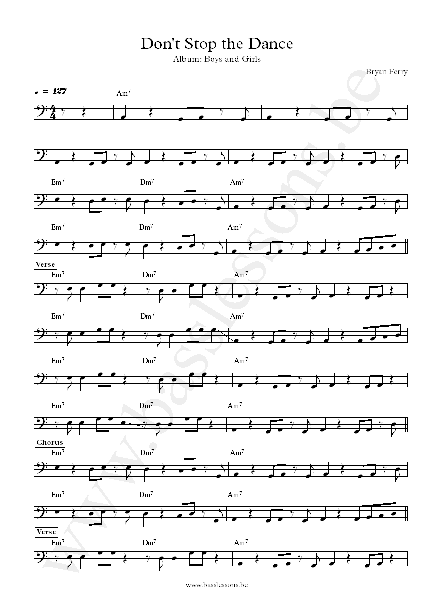 Bryan Ferry Dont Stop the Dance bass transcription