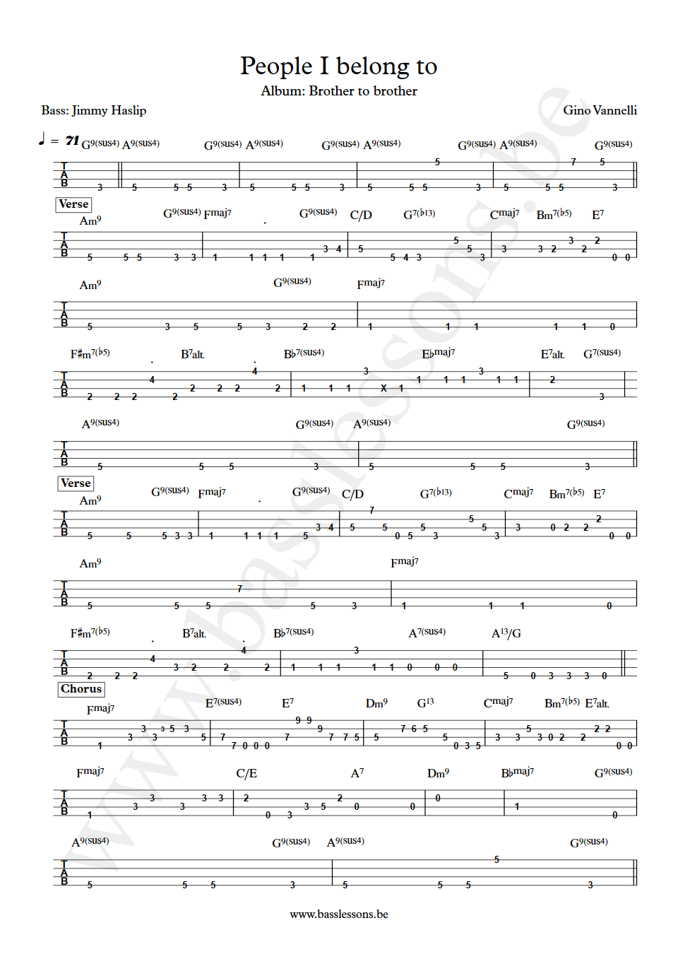 Gino Vannelli People I belong to Jimmy Haslip bass tab