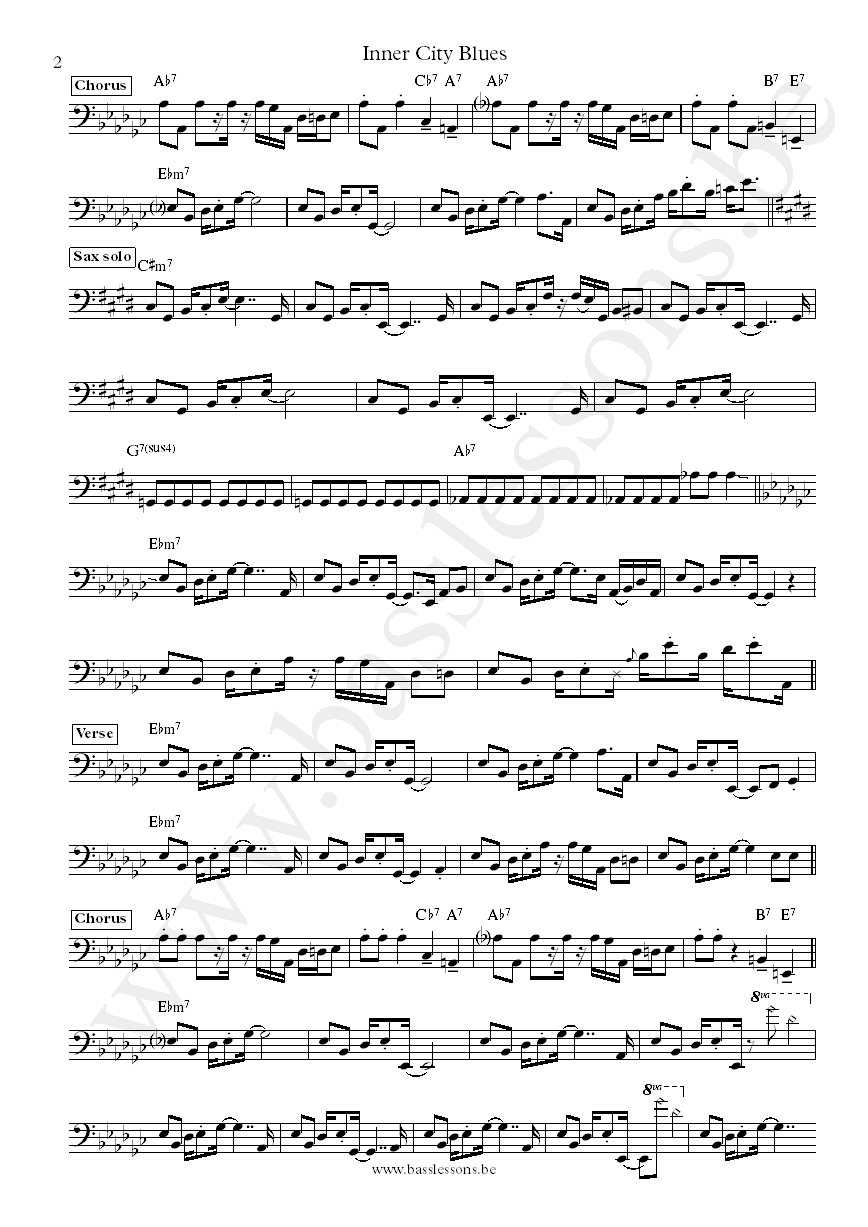 Working Week Inner city blues bass transcription part 2