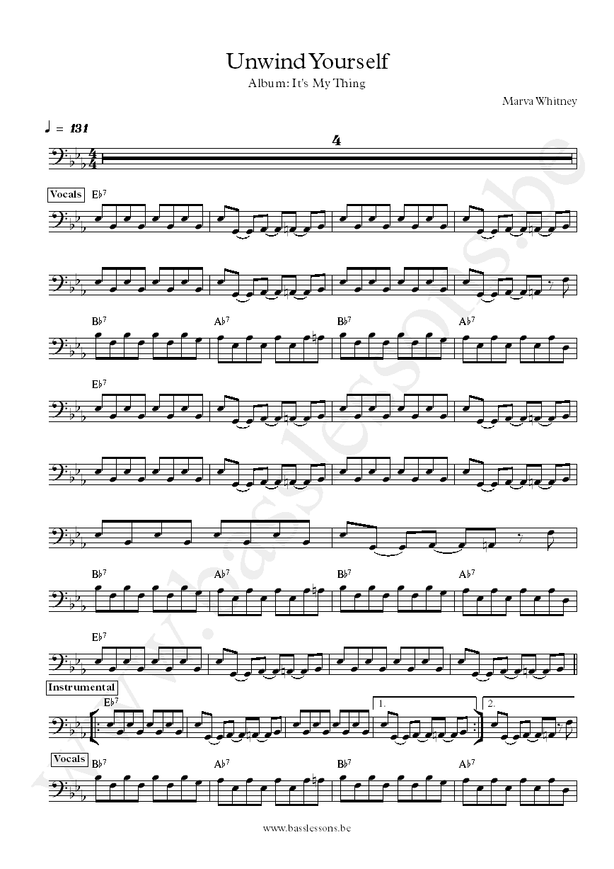 Marva Whitney Unwind Yourself bass transcription