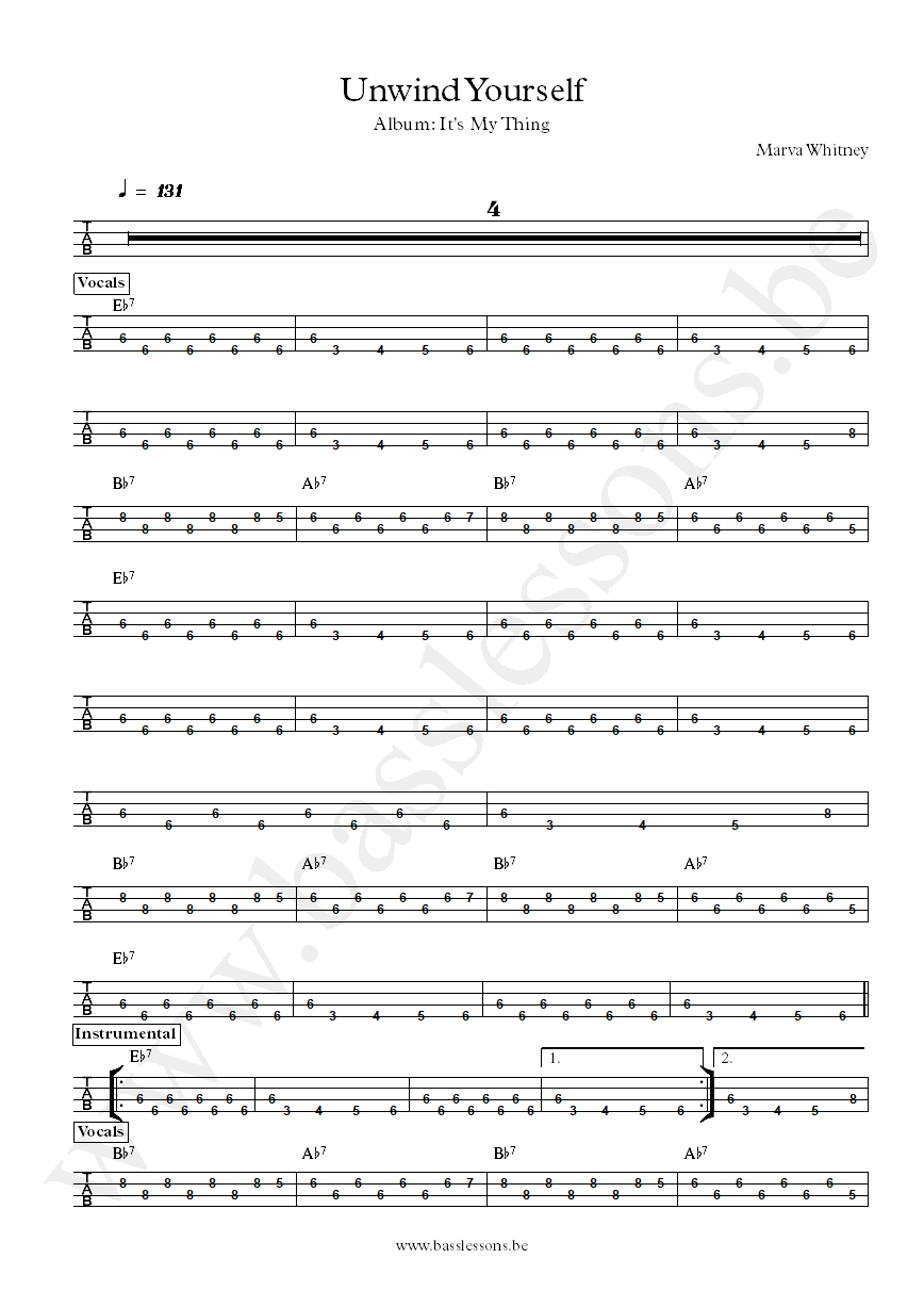 Marva Whitney Unwind Yourself bass tab
