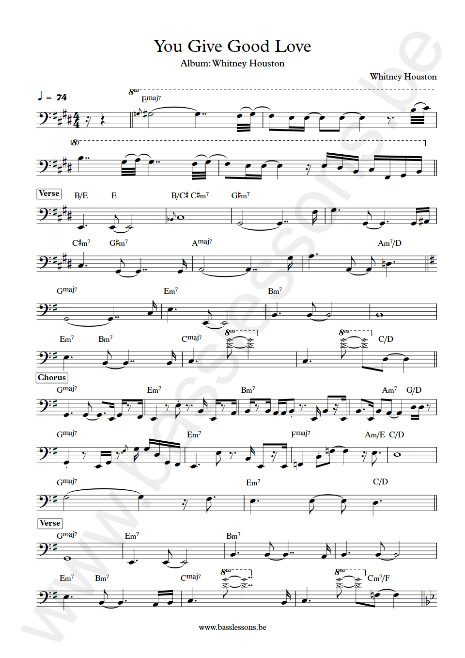 Whitney Houston You give good love bass transcription