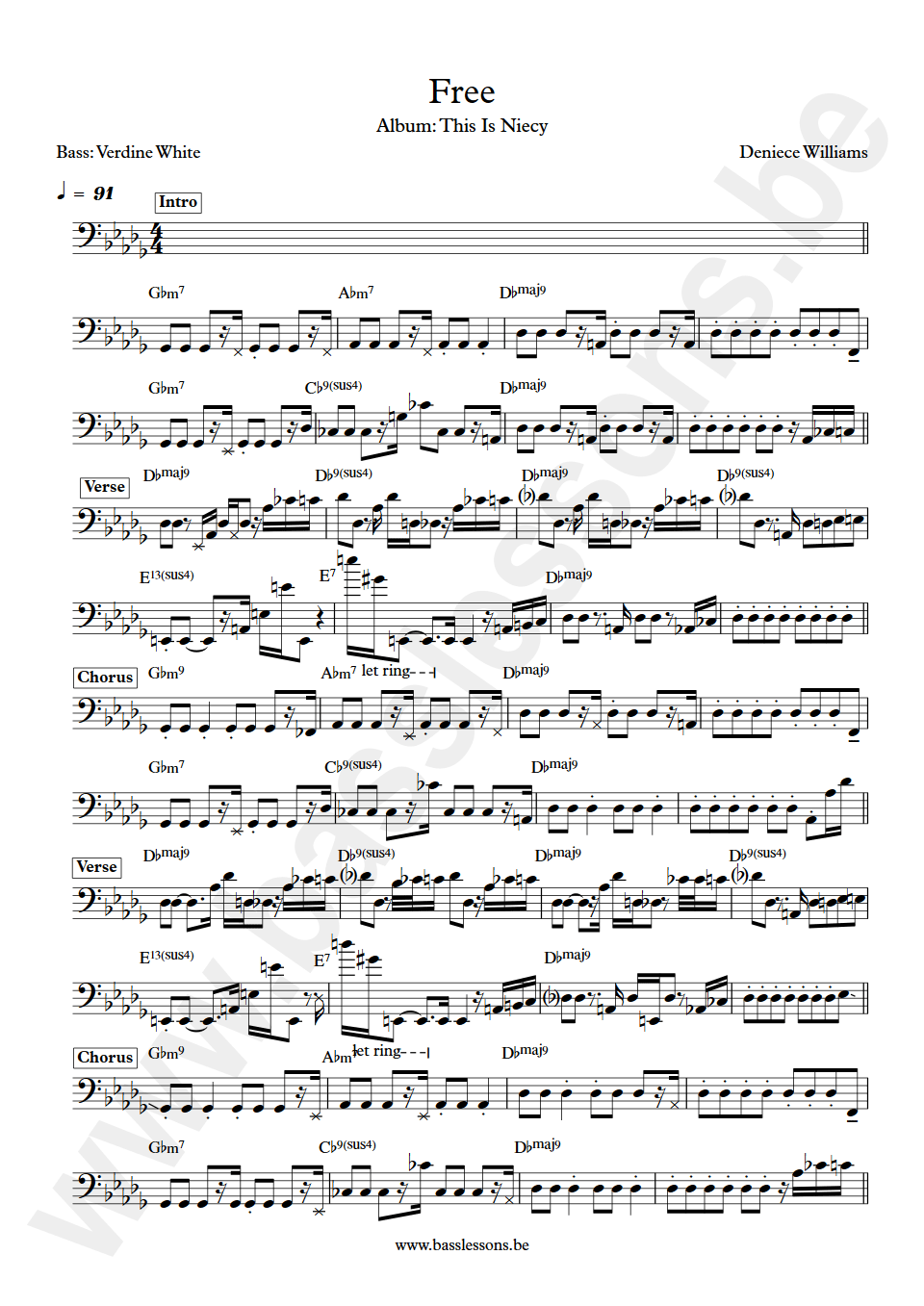 Deniece Williams Free Verdine White bass transcription