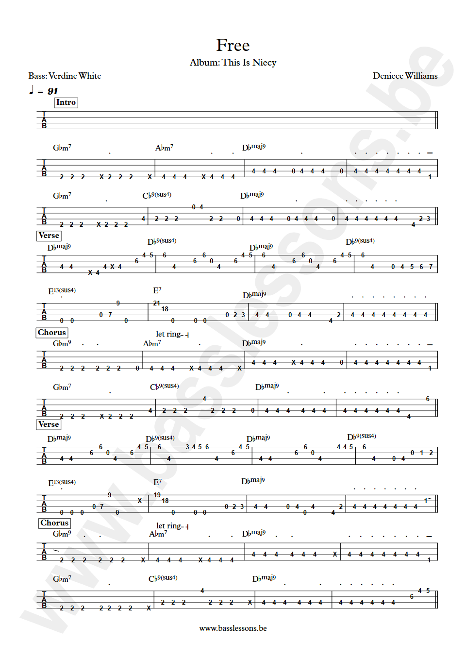 Deniece Williams Free Verdine White bass tab