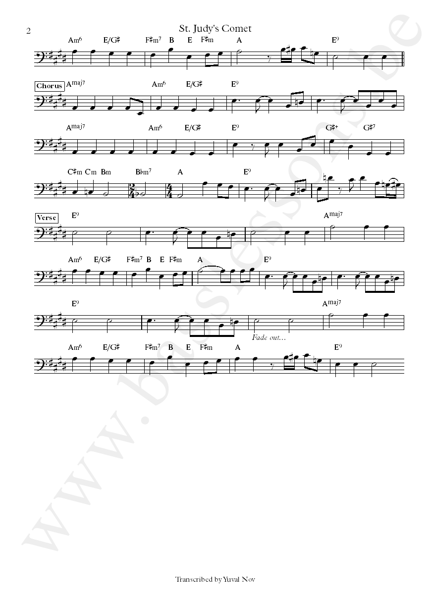 Paul Simon St. Judys Comet David Hood bass transcription part 2