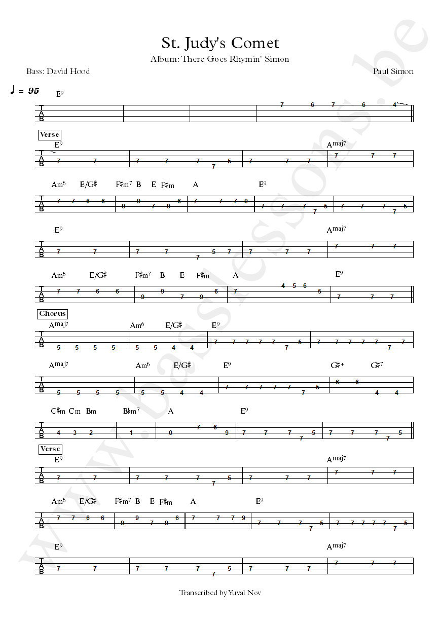 Paul Simon St. Judys Comet David Hood bass tab