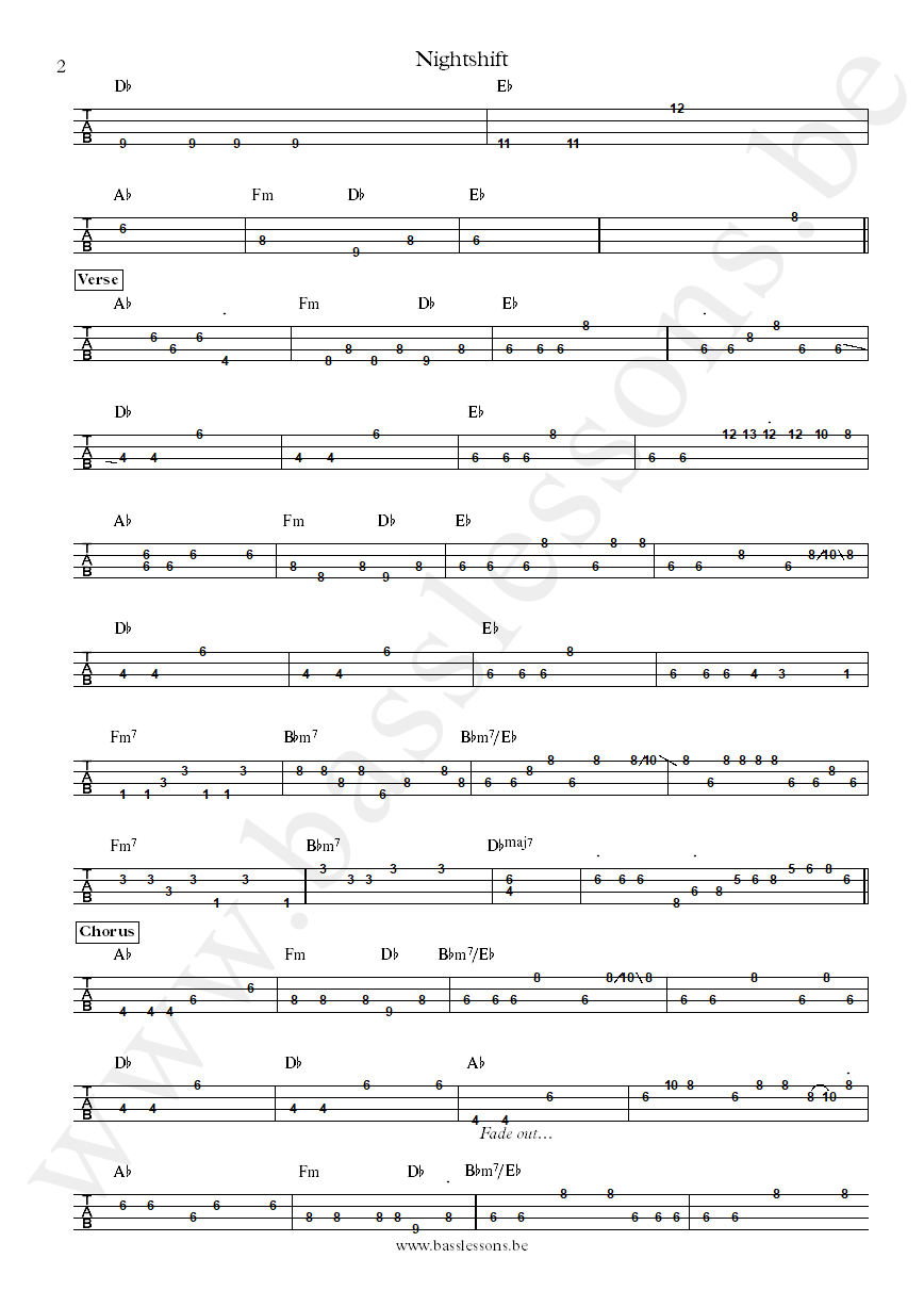 Commodores Nightshift Ronald LaPread bass tab part 2
