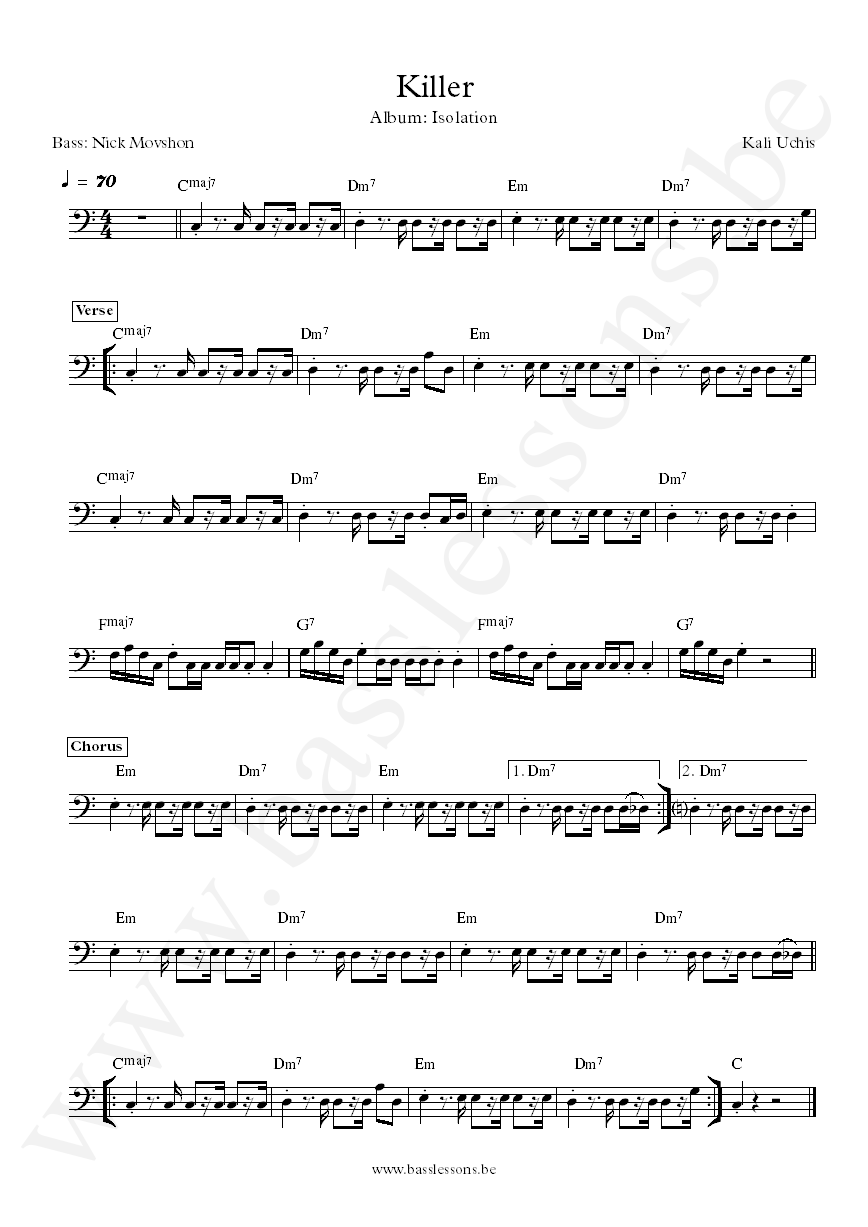 Kali Uchis Killer Nick Movshon bass transcription