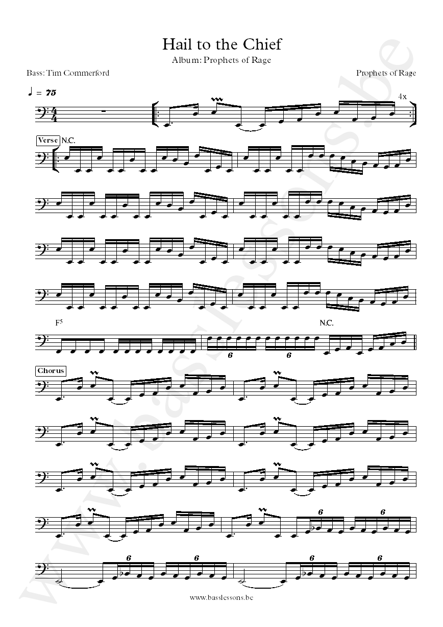 Prophets of Rage Hail to the Chief Tim Commerford bass transcription