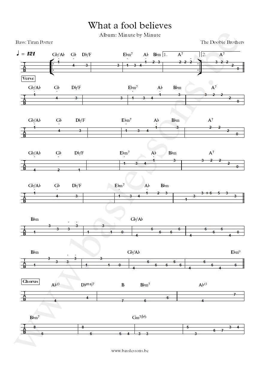 Doobie Brothers What a Fool Believes Tiran Porter bass tab