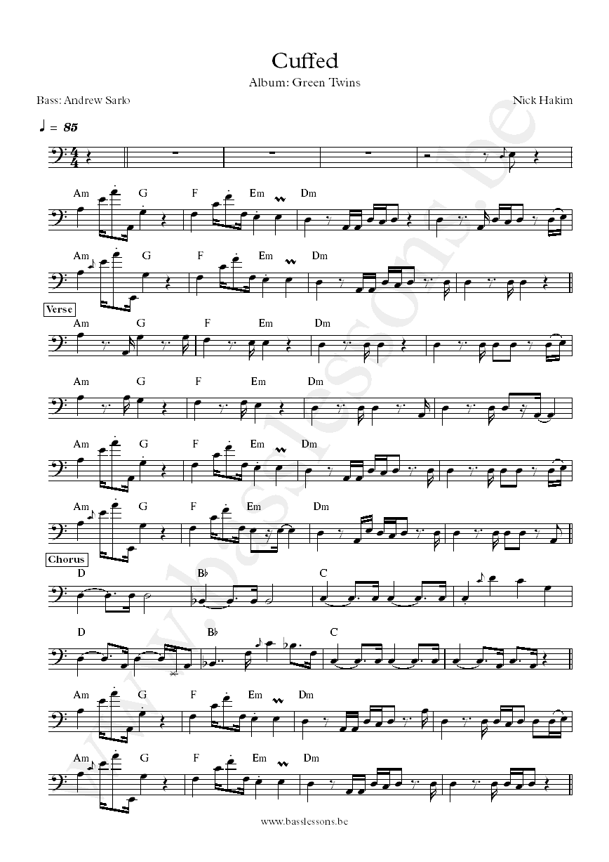 Nick Hakim Cuffed Andrew Sarlo bass transcription