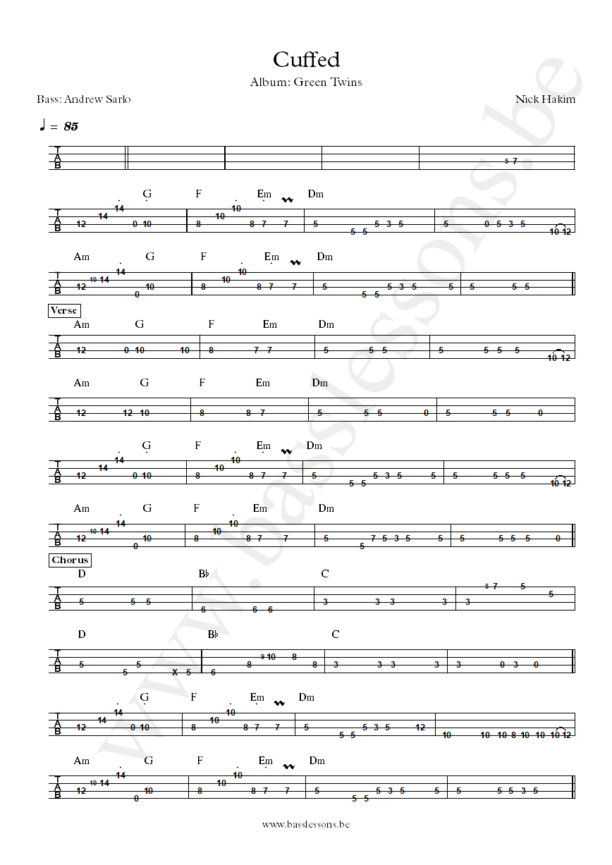 Nick Hakim Cuffed Andrew Sarlo bass tab