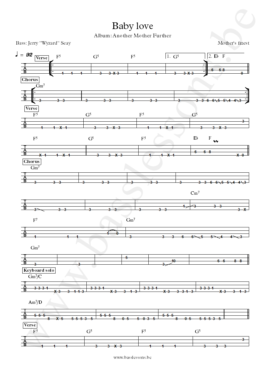 Mothers finest Baby love Jerry Seay bass tab