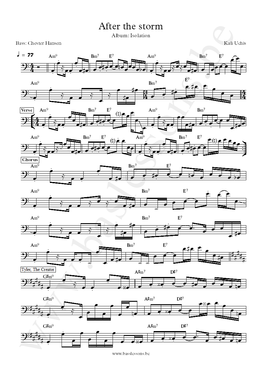 Kali Uchis After the storm Chester Hansen bass transcription