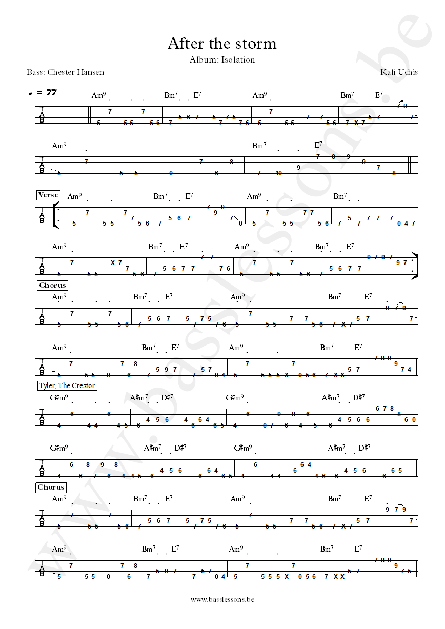 Kali Uchis After the storm Chester Hansen bass tab