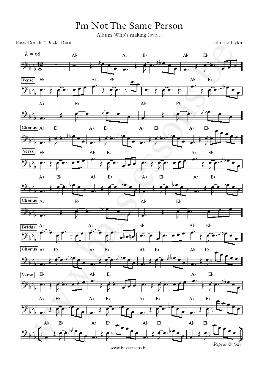 Johnnie Taylor I'm Not The Same Person Donald duck Dunn bass transcription