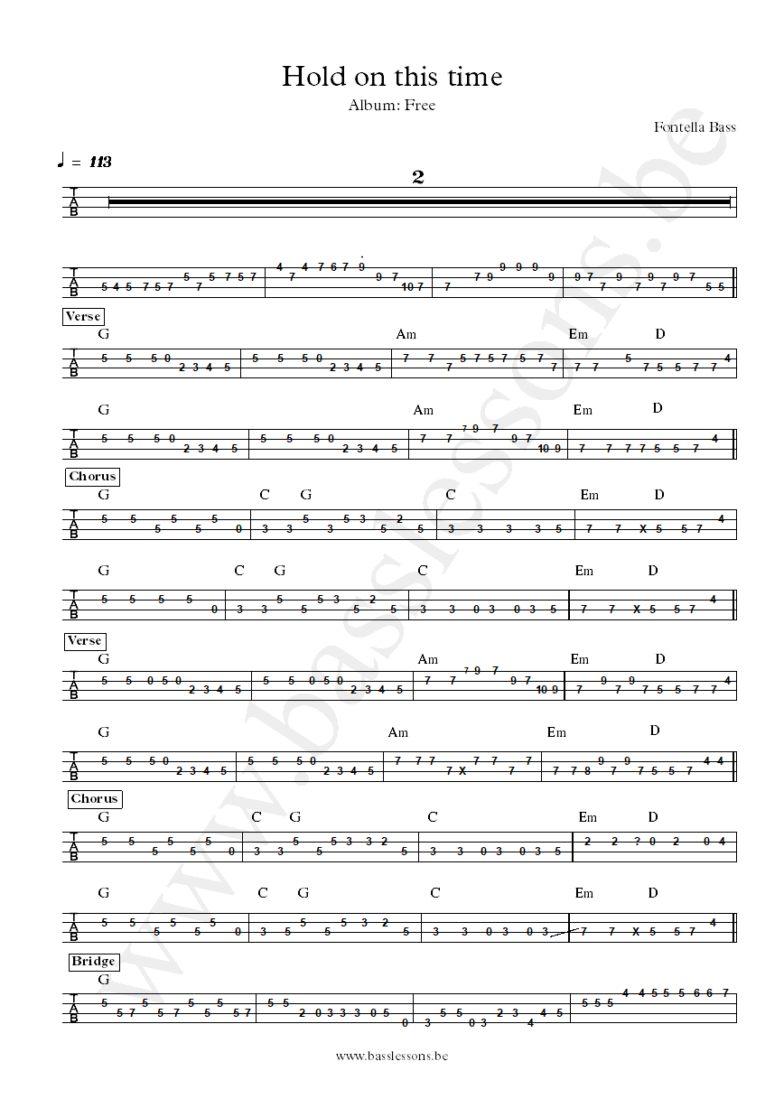 Fontella Bass Hold on this time bass tab