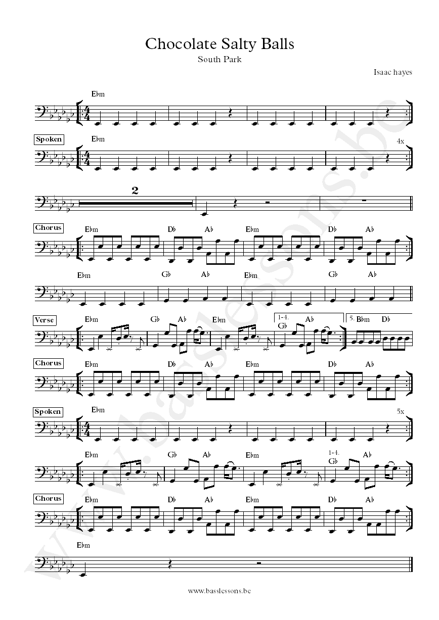 Isaac Hayes chef Chocolate salty balls bass transcription